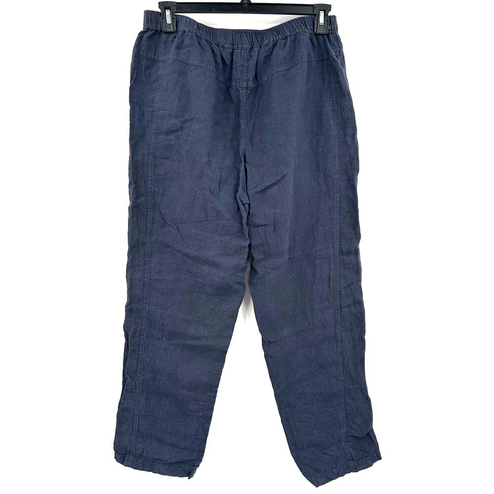 Orvis Size Medium Tie Waist Pants Blue 100% Linen Comfy Fit w/ Pockets - Picture 2 of 4